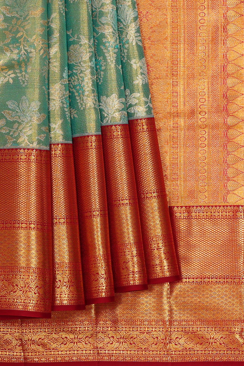 Image of Kanchipattu Sea Blue Tissue Brocade Saree